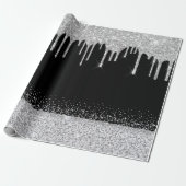 Zilveren glitters glanzende zwarte druppels cadeaupapier (Uitgerold)