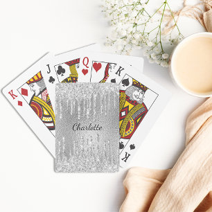 Zilveren glitters glazuur monogram naam script  pokerkaarten