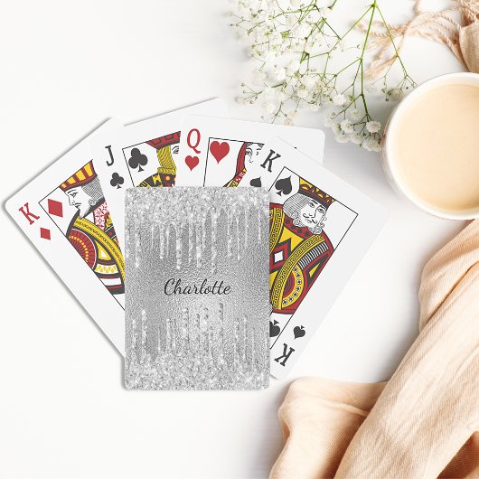 Zilveren glitters glazuur monogram naam script pokerkaarten