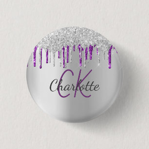 Zilveren glitters glinsterende paarse op maat gema ronde button 3,2 cm