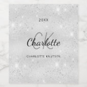 Zilveren glitters monogram initiaal naam  wijn etiket (Enkel label)