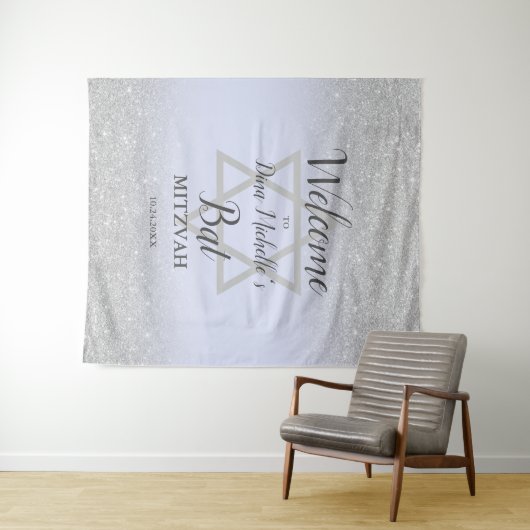 Zilveren glitters ombre lavendel chic Bat Mitzvah Wandkleed (In Situ (horizontaal))