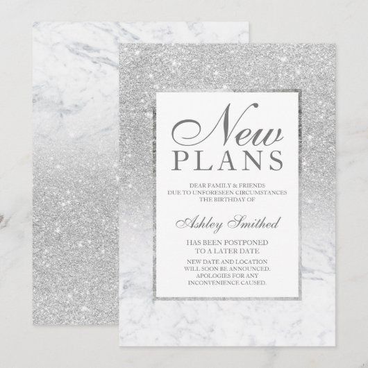 Zilveren glitters ombre marmer uitgestelde nieuwe  kaart (Voorkant / Achterkant)