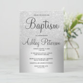 Zilveren glitters ombre metalen folie doop kaart (Staand voorkant)