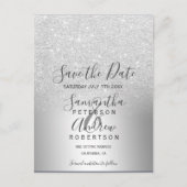 Zilveren glitters ombre metallic save the date aankondigingskaart (Voorkant)