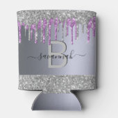 Zilveren glitters paarse glans feest monogram blikjeskoeler (Achterkant)