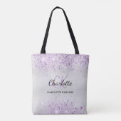 Zilveren glitters paarse stof monogram initialen tote bag (Achterkant)