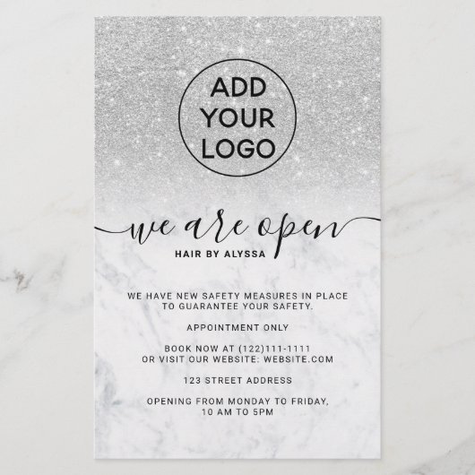 Zilveren glitters prijzen logo marmer We zijn open Flyer (Voorkant)