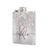 Zilveren glitters roze monogram glans schrift heupfles (Links)