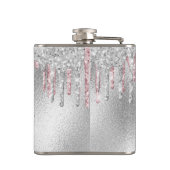 Zilveren glitters roze monogram glans schrift heupfles (Achterkant)