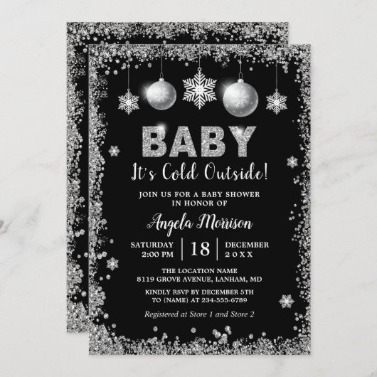 Zilveren glitters Snowflakes Baby Het is koud buit Kaart (Voorkant / Achterkant)