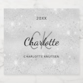 Zilveren glitters stof monogram initialen naam sparkling wijnetiket (Enkel label)