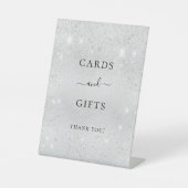 Zilveren glitterscherf kaarten cadeaus bord reclamebord met voetstuk (Voorkant)