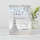 Zilveren glitterschijven, diamanten dress Sweet 16 Kaart (Staand voorkant)