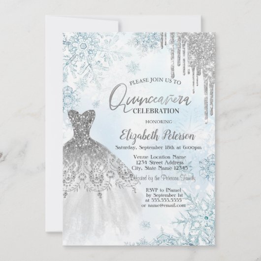 Zilveren glitterschijven, Dress Snowflakes Kaart (Voorkant)