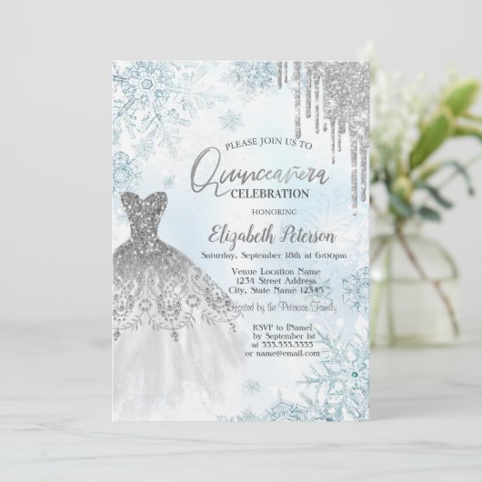 Zilveren glitterschijven, Dress Snowflakes Kaart (Staand voorkant)