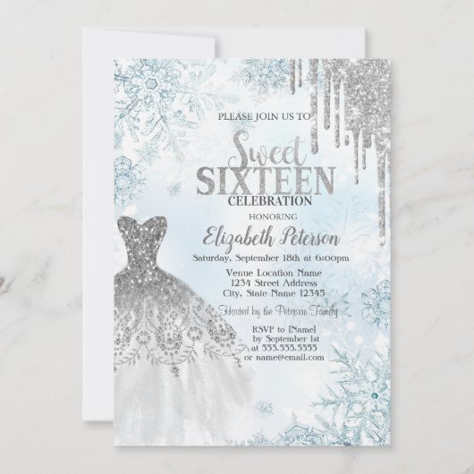 Zilveren glitterschijven, Dress Snowflakes Sweet 1 Kaart (Voorkant)