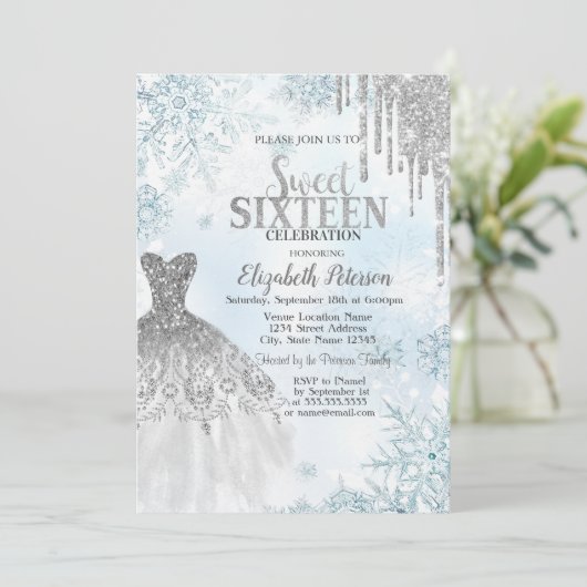 Zilveren glitterschijven, Dress Snowflakes Sweet 1 Kaart (Staand voorkant)