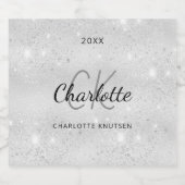 Zilveren glitterschuim monogram eerste letter naam sparkling wijnetiket (Enkel label)