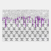 Zilveren glitterslang met paarse monogram verjaard inpakpapier vel (Voorkant 3)