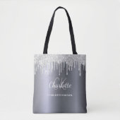 Zilveren glitterslierten met monogram initiaal tote bag (Voorkant)
