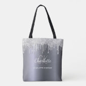 Zilveren glitterslierten met monogram initiaal tote bag (Achterkant)