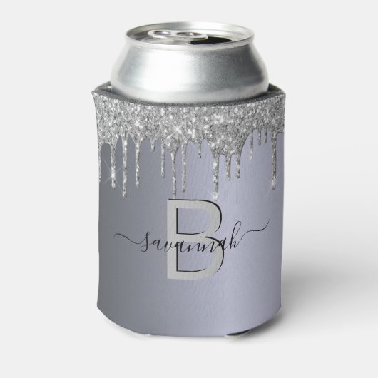 Zilveren glitterslierten naam monogram feest blikjeskoeler (Blikje Achterkant)