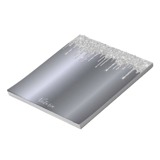Zilveren glitterslierten naam notitieblok (Linkerzijde)