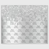 Zilveren glitterslierten schitteren verjaardag typ cadeaupapier (Vlak)