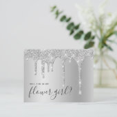 Zilveren glitterslierten word je mijn bloemenmeisj uitnodiging briefkaart (Staand voorkant)
