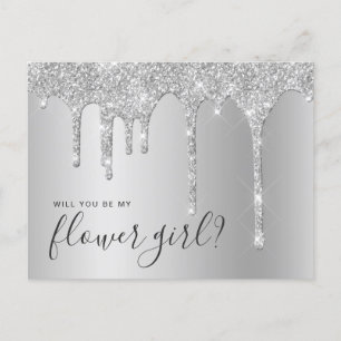 Zilveren glitterslijpsel word jij mijn bloemenmeis uitnodiging briefkaart