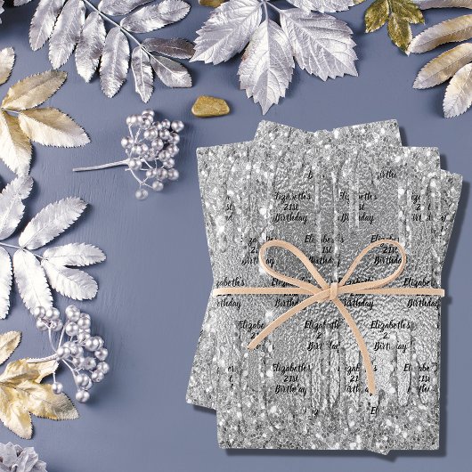 Zilveren glitterslijpsels metalen monogram inpakpapier vel