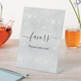 Zilveren glitterspoeder favors bord reclamebord met voetstuk