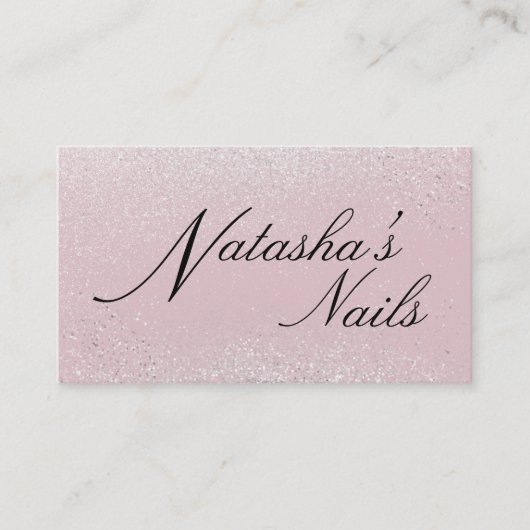 Zilveren Glitterstof en Roze Visitekaartje (Voorkant)