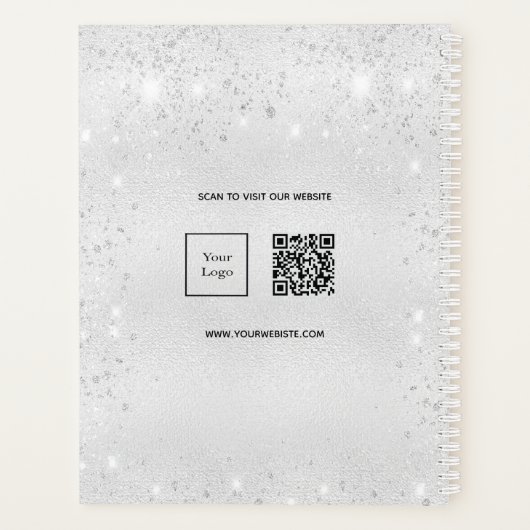 Zilveren glitterstof QR code business logo 2026 Planner (Achterkant)