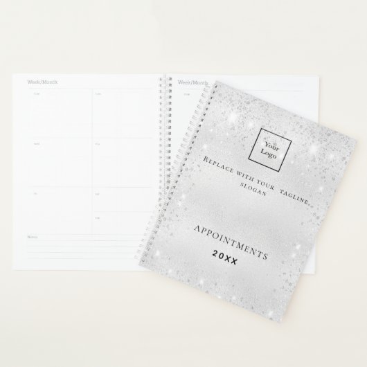 Zilveren glitterstof QR code business logo 2026 Planner (Display)