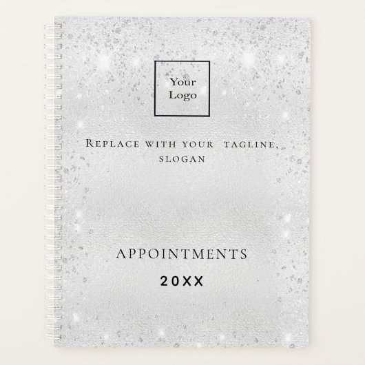 Zilveren glitterstof QR code business logo 2026 Planner (Voorkant)