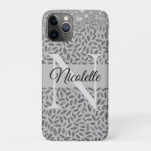 Zilveren Glittery Feathers Monogram Elegant Case-Mate iPhone Case (Achterkant)