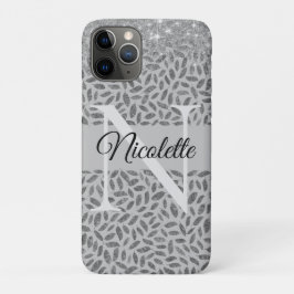 Zilveren Glittery Feathers Monogram Elegant Case-Mate iPhone Case