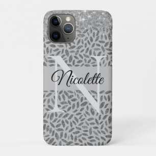Zilveren Glittery Feathers Monogram Elegant Case-Mate iPhone Case