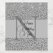 Zilveren Glittery Feathers Monogram Verjaardag Wijn Etiket (Enkel label)