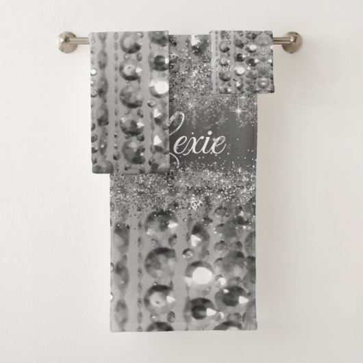 Zilveren Glittery kralen gepersonaliseerd Bad Handdoek (Insitu)