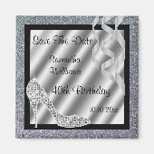 Zilveren Glittery Stiletto & Streamers 40e verjaar Magneet (Voorkant)