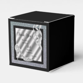 Zilveren Glittery Stiletto & Streamers Bedankdoosjes