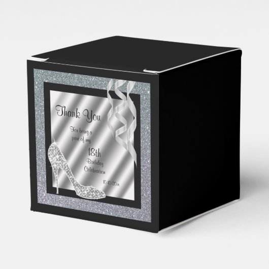 Zilveren Glittery Stiletto & Streamers Bedankdoosjes (Voorkant Zijde)
