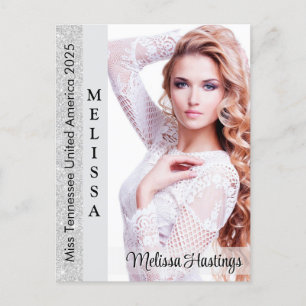 Zilveren Glitz Pageant Autograph Photo Card Briefkaart