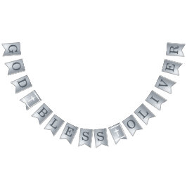 Zilveren God zegene 6 letters Naam doop Communie Vlaggetjes