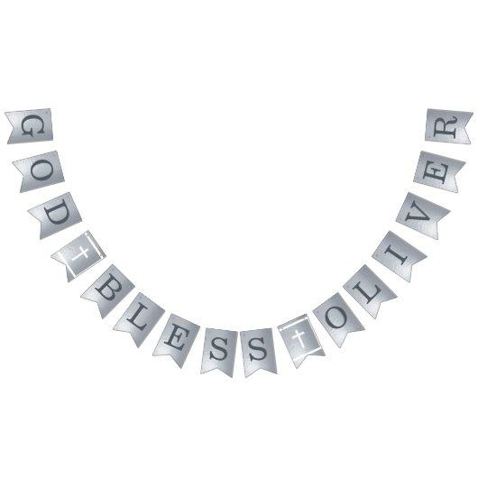 Zilveren God zegene 6 letters Naam doop Communie Vlaggetjes (Alle)