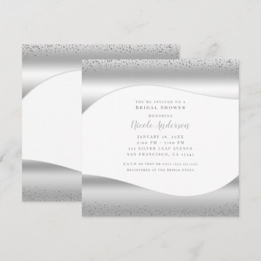 Zilveren golf glans glitter luxe bruidsdouche kaart (Voorkant / Achterkant)