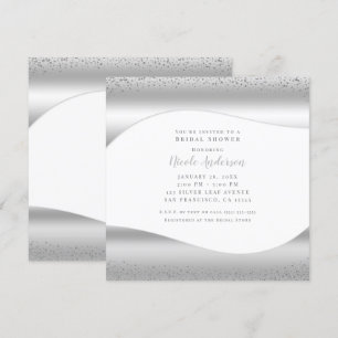 Zilveren golf glans glitter luxe bruidsdouche kaart